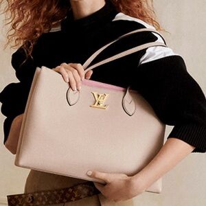 Louis Vuitton Lock Me Shopper Tote Work Bag Beige Gold